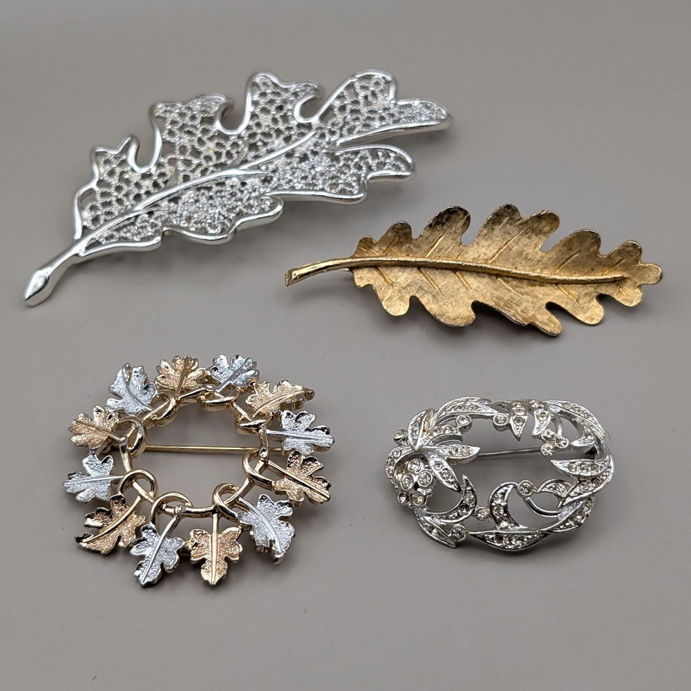 Vintage Nature Leaves 4pcs Brooch Lot Leaves Sarah Coventry BSK Signed